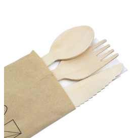 Set de Tenedor, Cuchillo, Cuchara y Servilleta Madera 20,5cm (600 Uds)