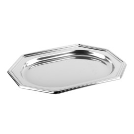 Bandeja Reutilizable rPET Octogonal Plata 36x24cm (5 Uds)