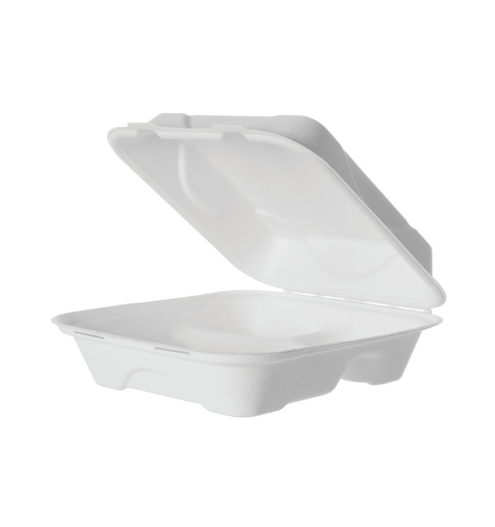 Envase MenuBox Caña Azúcar 3C Blanco 20x20x7,5cm (50 Uds)