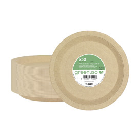 Plato de Cartón Redondo Antigrasa Kraft Ø22cm 195g/m² (50 Uds)