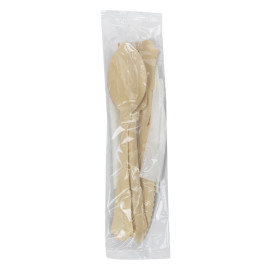 Set de Tenedor, Cuchiilo, Cuchara y Servilleta "Classic" de Madera 20cm (25 Uds)