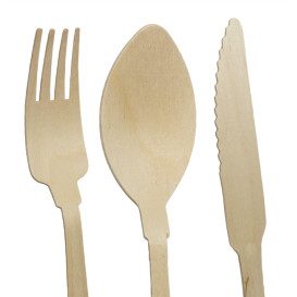 Set de Tenedor, Cuchiilo, Cuchara y Servilleta "Classic" de Madera 20cm (100 Uds)