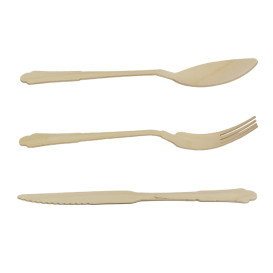 Set de Tenedor, Cuchiilo, Cuchara y Servilleta "Classic" de Madera 20cm (25 Uds)