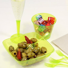 Bol de Plastico Cuadrado Verde 14x14cm (60 Uds)