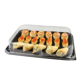 Bandeja Reutilizable rPET con Tapa Negra 46x30cm (25 Uds)