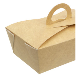 Caja "Doggy Bag" Kraft con Asa 16x9,5x6cm 1000ml (25 Uds)