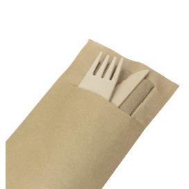 Set Cubiertos Madera Tenedor, Cuchillo y Servilleta (50 Uds)