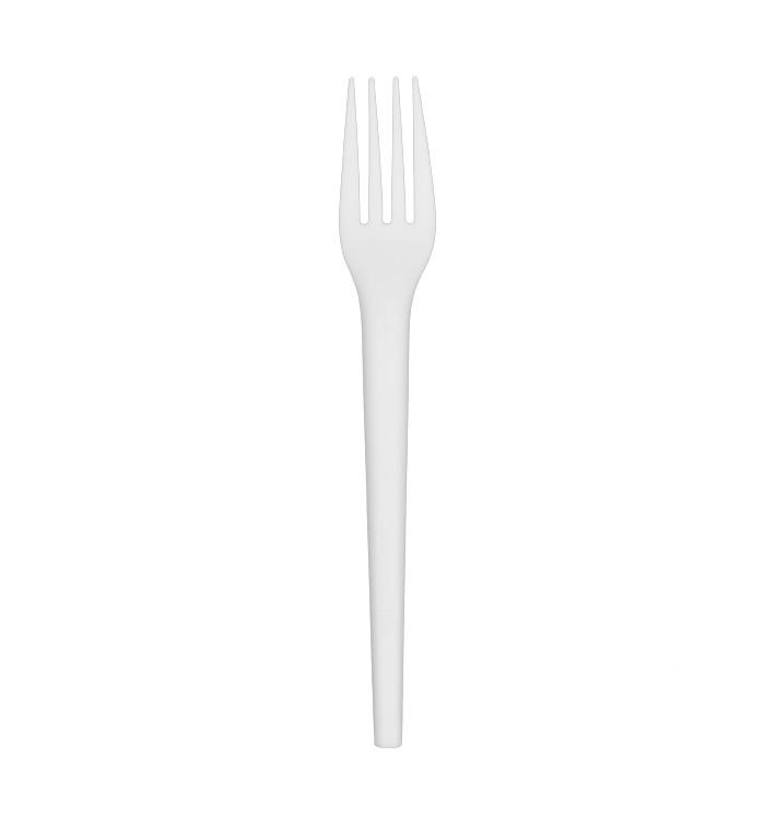 Tenedor Compostable Reutilizable CPLA Blanco 17cm (100 Uds)