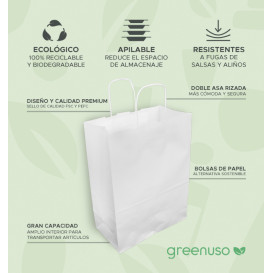 Bolsa Papel Kraft Blanca con Asas 100g/m² 25+13x33cm (25 Uds)