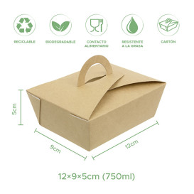 Caja "Doggy Bag" Kraft con Asa 12x9x5cm 750ml (350 Uds)