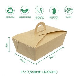 Caja "Doggy Bag" Kraft con Asa 16x9,5x6cm 1000ml (25 Uds)