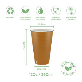 Vaso Cartón Plastic Free 12 Oz/360ml "Caramelo" Ø8cm (1.000 Uds)