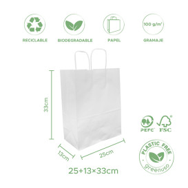 Bolsa Papel Kraft Blanca con Asas 100g/m² 25+13x33cm (25 Uds)