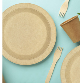 Plato de Cartón Redondo Antigrasa Kraft Ø18cm 245g/m² (50 Uds)