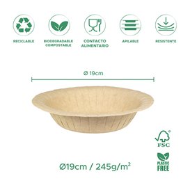 Plato Hondo de Cartón Antigrasa Kraft Ø19cm 245g/m² (50 Uds)