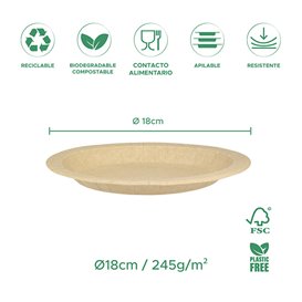 Plato de Cartón Redondo Antigrasa Kraft Ø18cm 245g/m² (50 Uds)