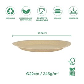 Plato de Cartón Redondo Antigrasa Kraft Ø22cm 245g/m² (350 Uds)