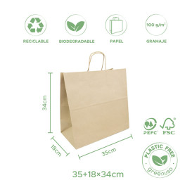 Bolsa Papel Kraft con Asas 100g/m² 35+18x34cm (200 Uds)