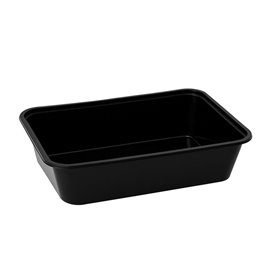 Tarrina Rectangular PP Negra con Tapa 500ml 17,3x11,9cm (500 Uds)