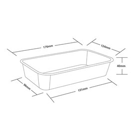 Tarrina Rectangular PP Negra con Tapa 500ml 17,3x11,9cm (500 Uds)