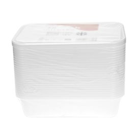 Tarrina Rectangular PP Blanca con Tapa 500ml 17,3x11,9cm (50 Uds)