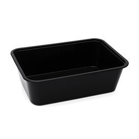 Tarrina Rectangular PP Negra con Tapa 750ml 17,3x11,9cm (500 Uds)