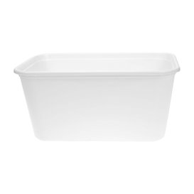 Tarrina Rectangular PP Blanca con Tapa 1.000ml 17,3x11,9cm (50 Uds)