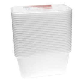 Tarrina Rectangular PP Blanca con Tapa 1.000ml 17,3x11,9cm (50 Uds)