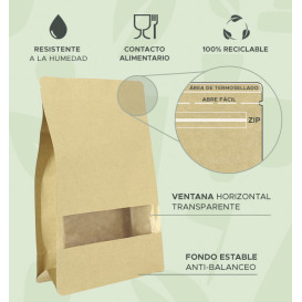 Bolsa StandUp Kraft Autocierre Zip y Ventana 16+8x26cm (50 Uds)