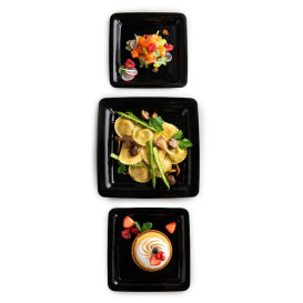 Plato Reutilizable PP Cuadrado Extra Rigido Negro 18x18cm (20 Uds)