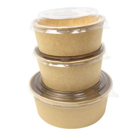 Tarrina de Cartón Kraft-Kraft con Tapa PET 750ml Ø15cm (50 Uds)