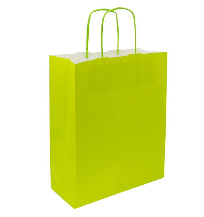 Bolsa Papel Verde con Asas 90g/m² 28+10x22 cm (250 Uds)