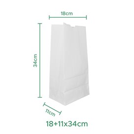 Bolsa de Papel Sin Asas Kraft Blanca 60g/m² 18+11x34cm (25 Uds)