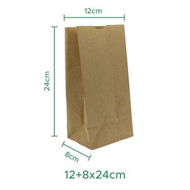 Bolsa de Papel Sin Asas Kraft 50g/m² 12+8x24cm (1.000 Uds)