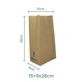 Bolsa de Papel Sin Asas Kraft 50g/m² 15+9x28cm (1.000 Uds)