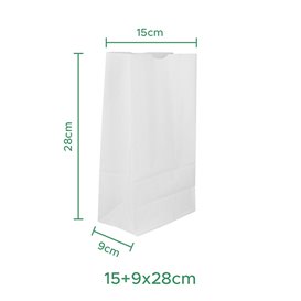 Bolsa de Papel Sin Asas Kraft Blanca 50g/m² 15+9x28cm (25 Uds)