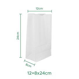 Bolsa de Papel Sin Asas Kraft Blanca 50g/m² 12+8x24cm (1.000 Uds)