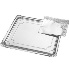 Bandeja de Carton Rectangular Plateada 25x34cm (100 Uds)