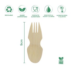 Tenedor Spork Bambú Degustación 9cm en caja (20 Uds)