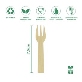 Mini Tenedor de Bambú 7,5cm en caja (50 Uds)