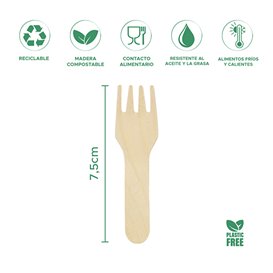 Mini Tenedor de Madera 7,5cm (100 Uds)
