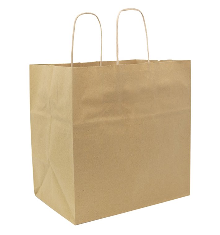 Bolsa Papel Kraft con Asas Planas 70g/m² 25+17x26cm (50 Uds)