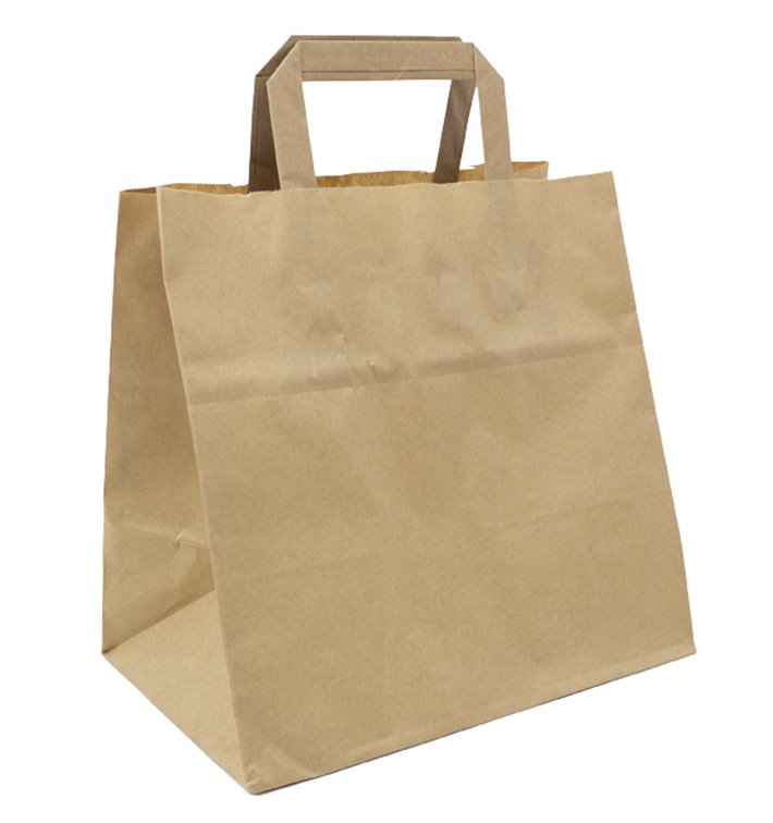 Bolsa Papel Kraft con Asas Planas 70g/m² 25+17x26cm (50 Uds)