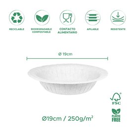 Plato Hondo de Cartón Antigrasa Blanco Ø19cm 250g/m² (50 Uds)