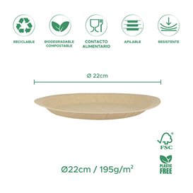Plato de Cartón Redondo Antigrasa Kraft Ø22cm 195g/m² (50 Uds)