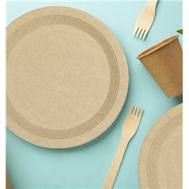 Plato de Cartón Redondo Antigrasa Kraft Ø22cm 195g/m² (50 Uds)