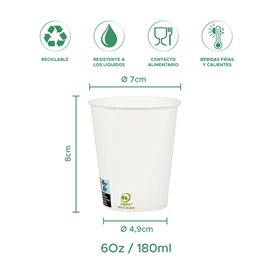 Vaso Cartón 6Oz/180ml Blanco Ø7,0cm (100 Uds)