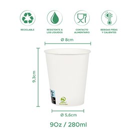 Vaso Cartón 9Oz/280ml Blanco Ø8,0cm (50 Uds)