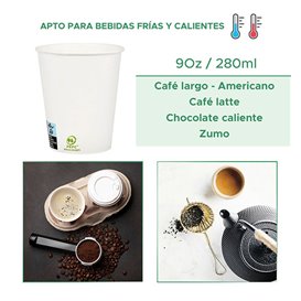Vaso Cartón 9Oz/280ml Blanco Ø8,0cm (50 Uds)