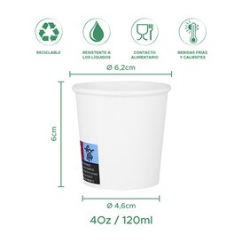 Vaso Cartón ECO 4 Oz/120ml Blanco Ø6,2cm (100 Uds)